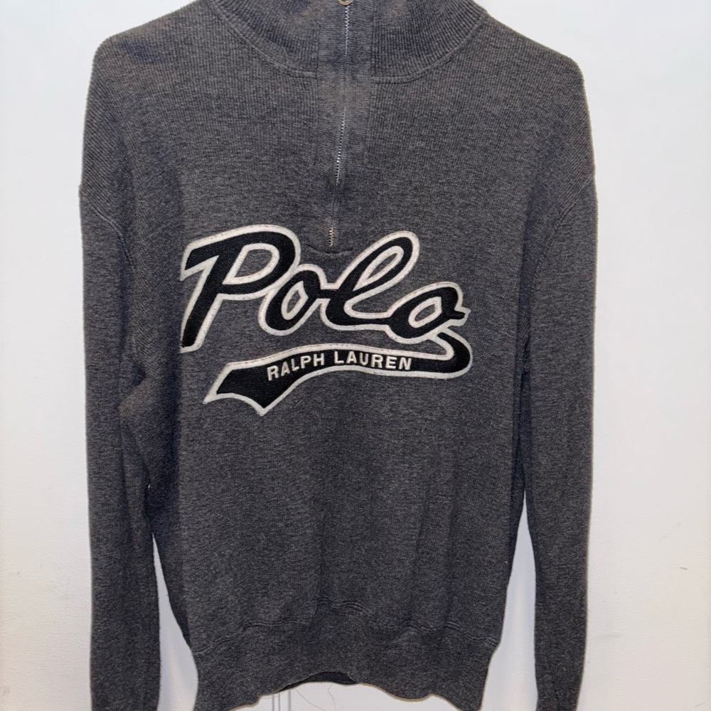 Polo Ralph Lauren Quarter-Zip Sweater – Charcoal Gray Logo Knit (Men’s)